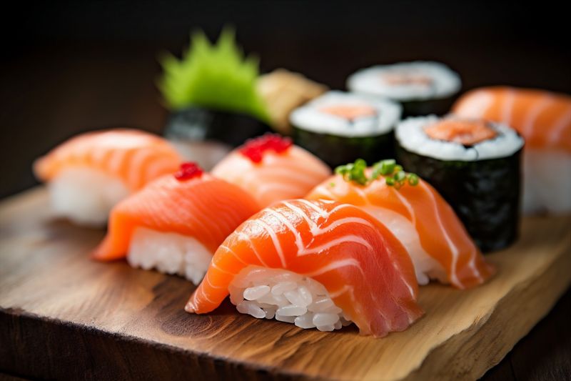 roll meal rice sushi set seafood fish japan food japanese. Generative AI.