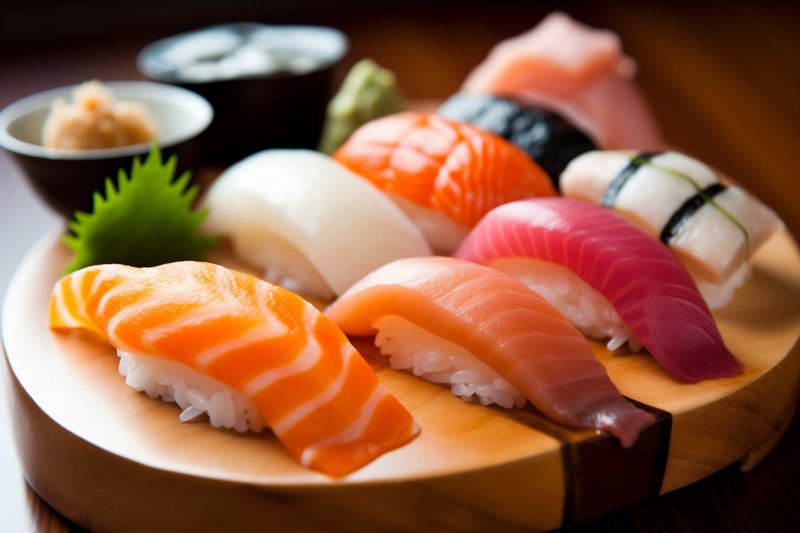 meal fish set japan roll sushi japanese seafood food rice. Generative AI.