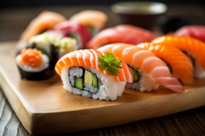 japanese seafood food fish japan meal rice sushi set roll. Generative AI.