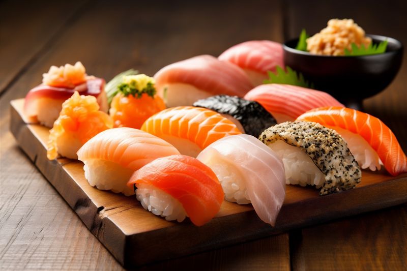 roll food seafood set rice sushi meal fish japanese japan. Generative AI.