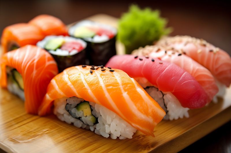 seafood meal japan set fish japanese roll food sushi rice. Generative AI.