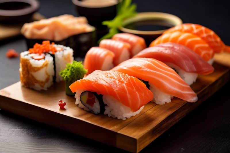 meal roll set japan seafood food fish sushi rice japanese. Generative AI.