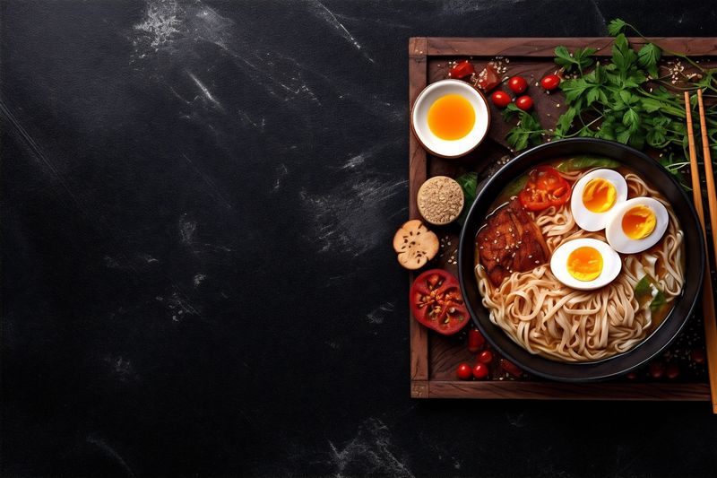 chopstick ramen meal vegetable asian food bowl soup noodle japanese. Generative AI.
