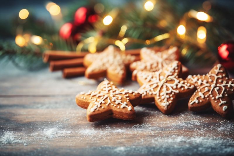 holiday year wooden gold christmas new snowflakes tree card decoration christmas background. Generative AI.