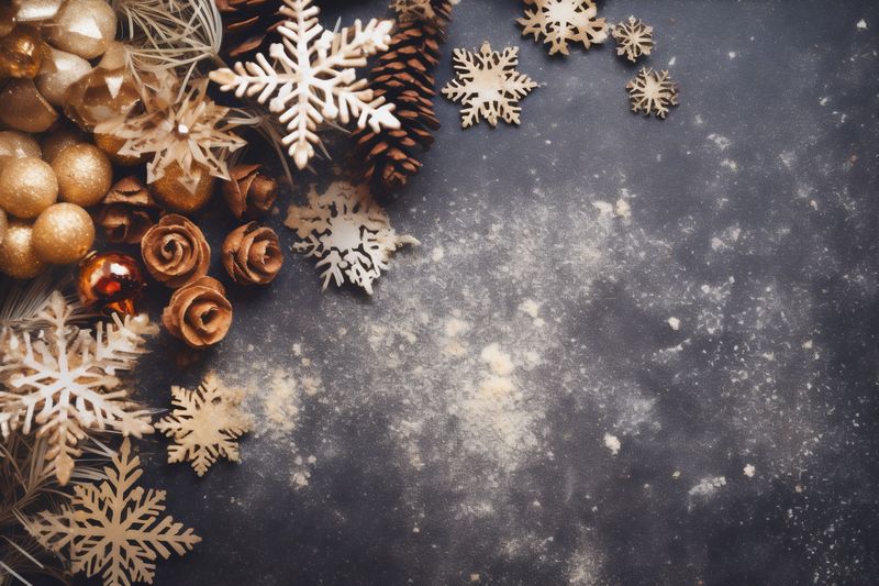 tree gold background snowflakes holiday decoration wooden card year christmas christmas new. Generative AI.