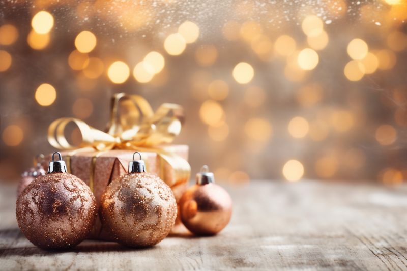 background christmas gold decoration winter tree new christmas holiday year card snowflakes. Generative AI.