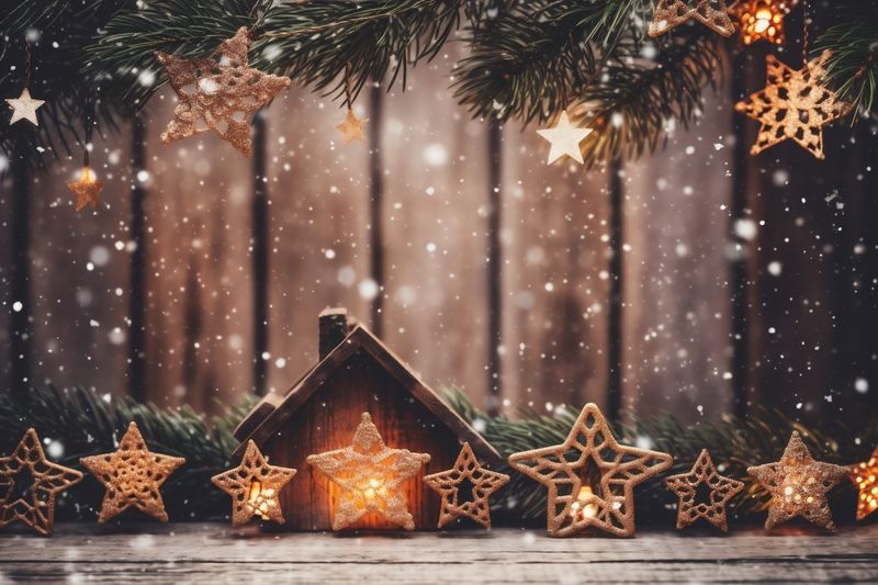 new holiday card christmas decoration gold background eve christmas year tree snowflakes. Generative AI.