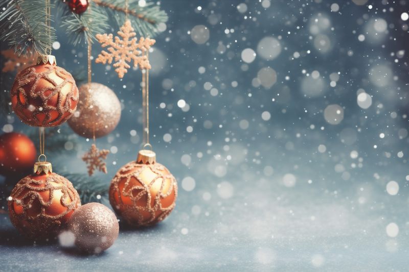 holiday decoration celebration tree gold christmas christmas background card year snowflakes new. Generative AI.