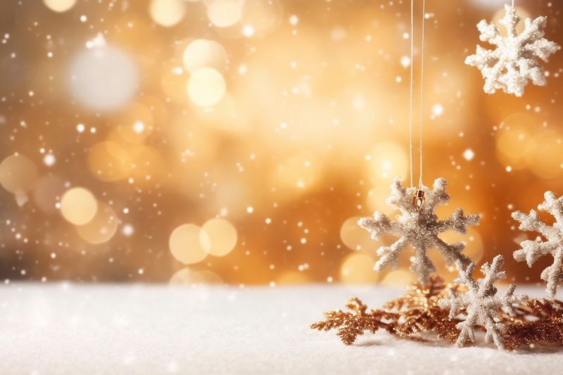 snowflakes decoration background tree year christmas christmas holiday new bokeh gold card. Generative AI.