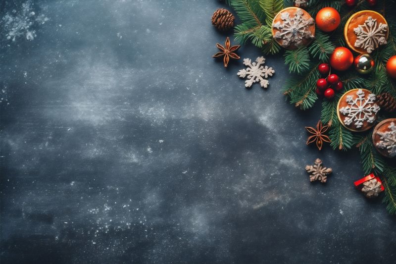 copy christmas card holiday tree year background gold christmas decoration snowflakes new space. Generative AI.