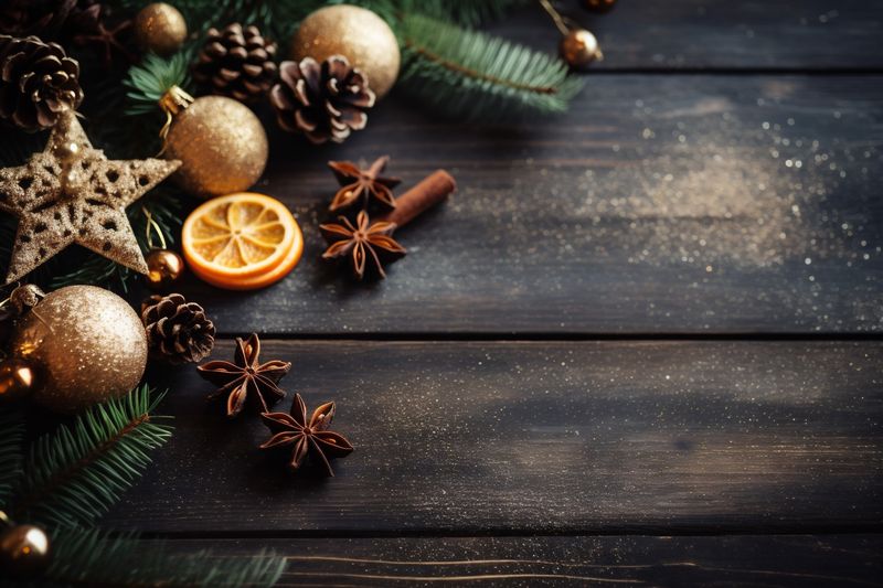 card year tree christmas holiday decoration gold new christmas snowflakes frame background. Generative AI.