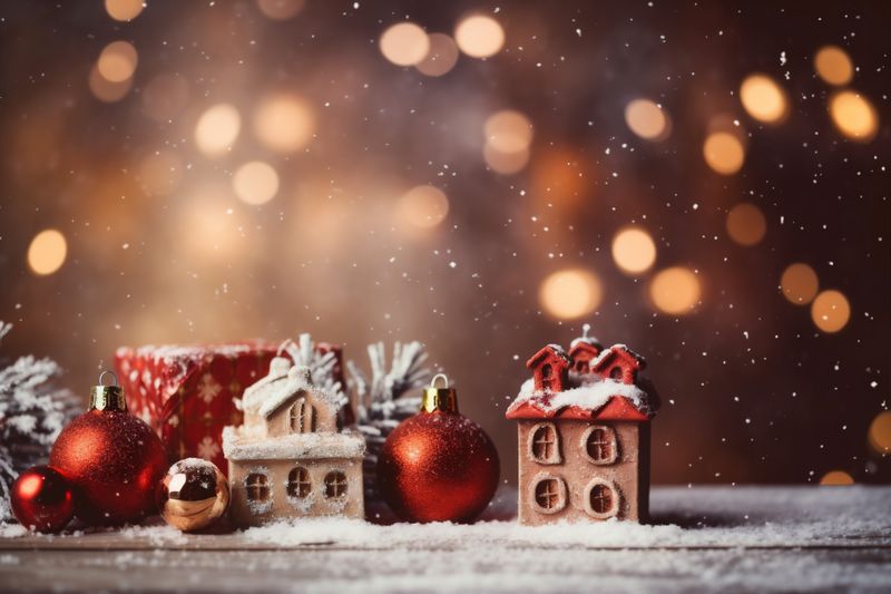 golden gold christmas new christmas card year background snowflakes holiday tree decoration. Generative AI.