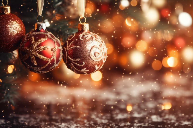 holiday gold year star background tree new snowflakes christmas christmas decoration card. Generative AI.