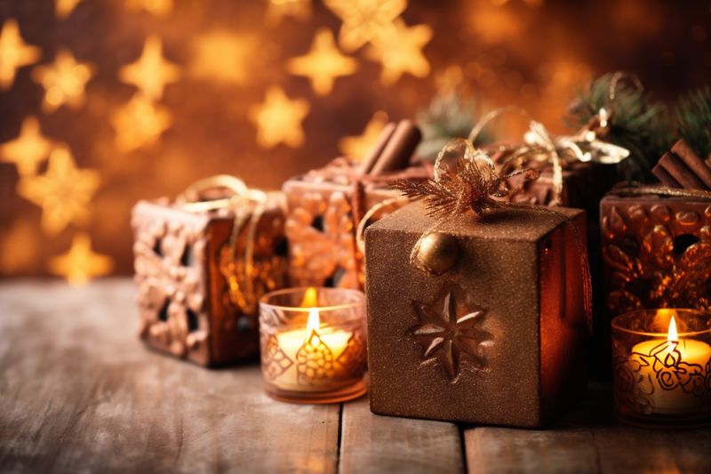 background tree sparkle holiday gold christmas new decoration christmas snowflakes card year. Generative AI.