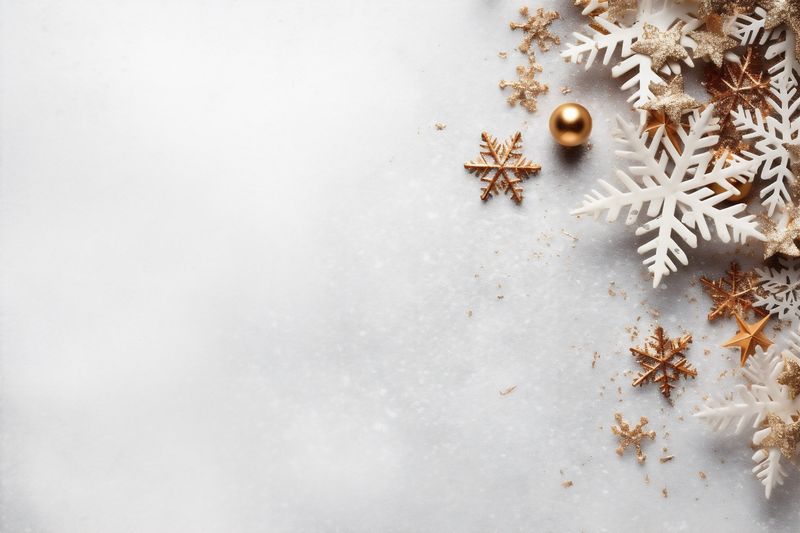 snowflakes gold christmas year christmas decoration new card holiday text background tree. Generative AI.