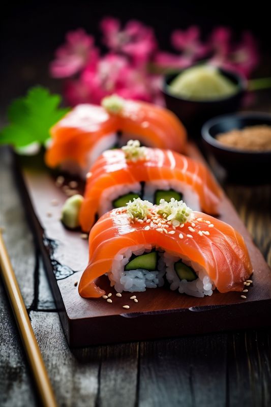 meal set roll rice fish sushi japanese seafood food japan. Generative AI.