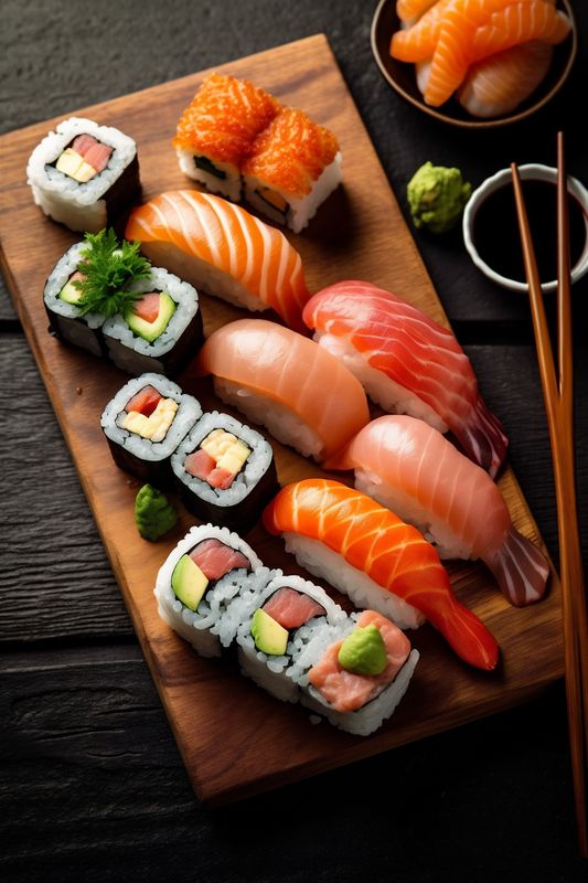 japanese fish japan food rice set sushi seafood roll meal. Generative AI.