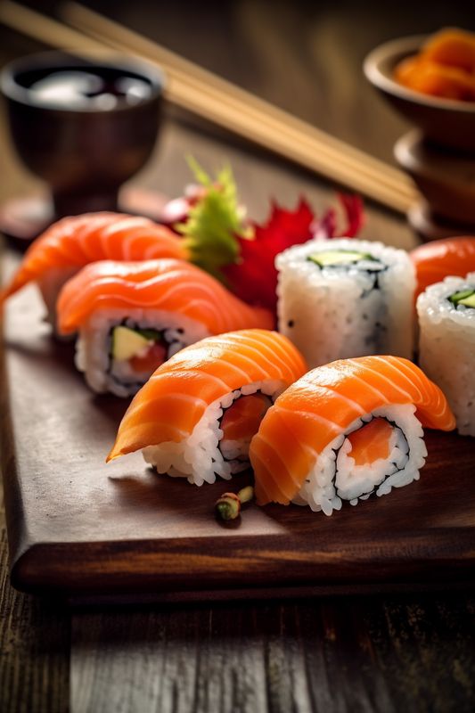 meal japan set food sushi fish seafood rice roll japanese. Generative AI.