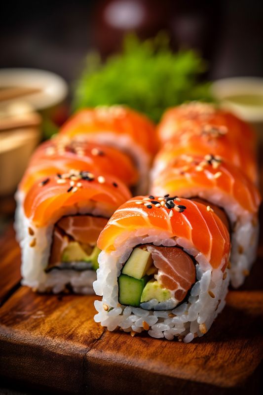 seafood set fish roll rice japanese sushi meal food japan. Generative AI.