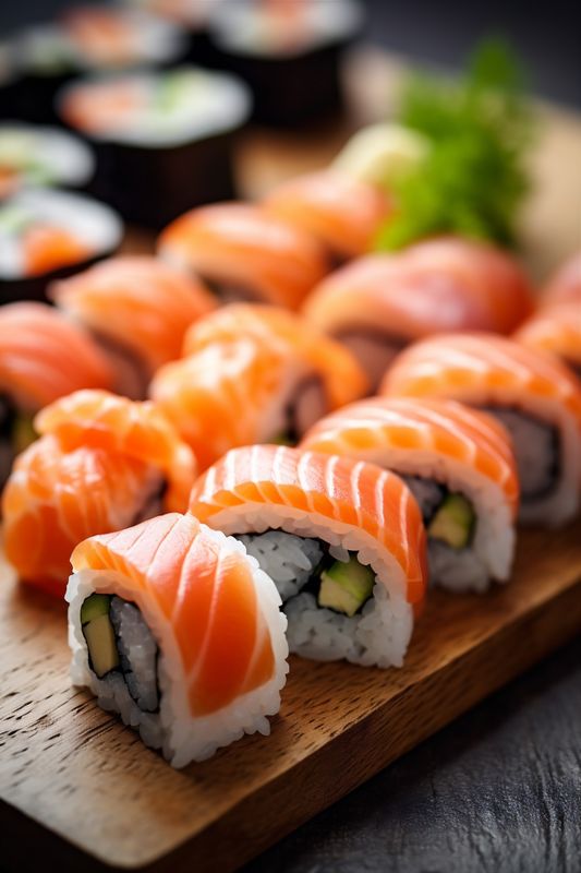 fish set roll meal japan food rice seafood japanese sushi. Generative AI.