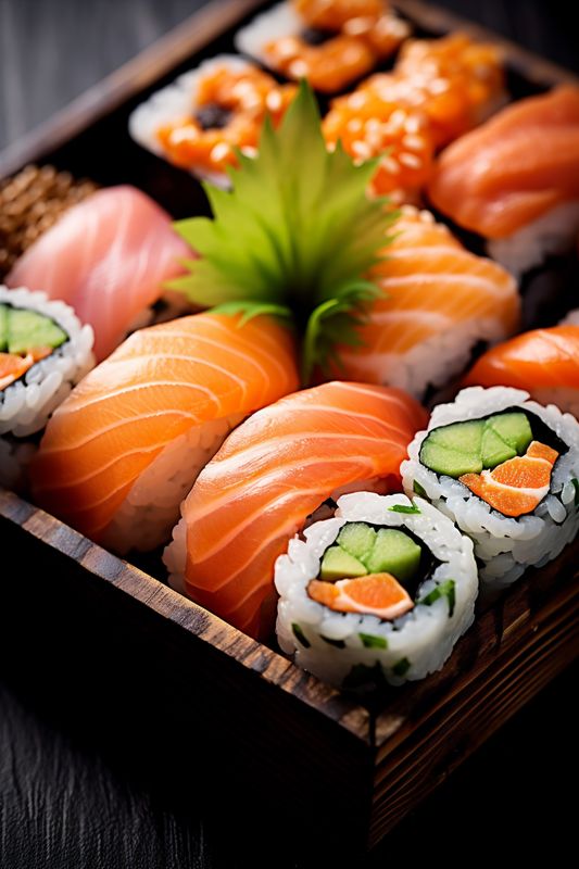 roll set rice sushi meal food japan seafood japanese fish. Generative AI.