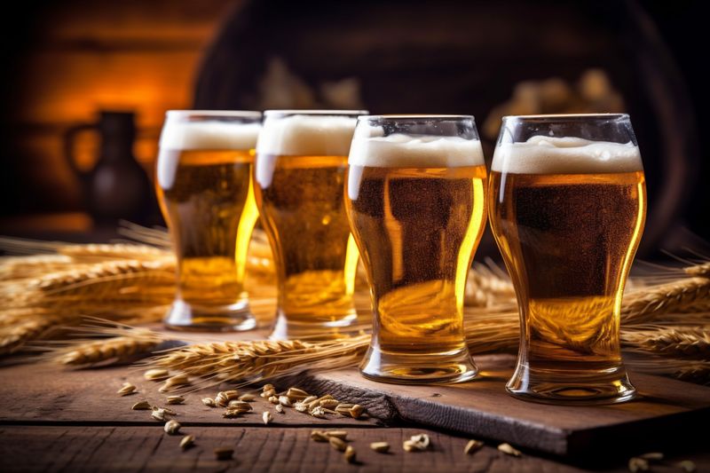 glass drink lager pint foam pub beer beverage gold alcohol. Generative AI.