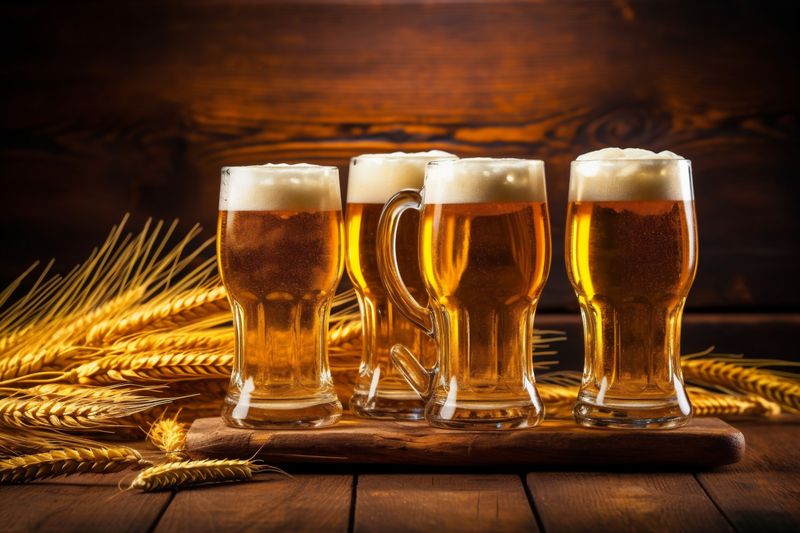 glass pub foam beer gold beverage lager alcohol pint drink. Generative AI.