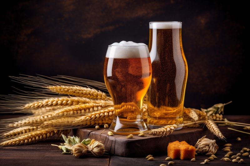 beer beverage drink pub lager pint glass alcohol gold foam. Generative AI.