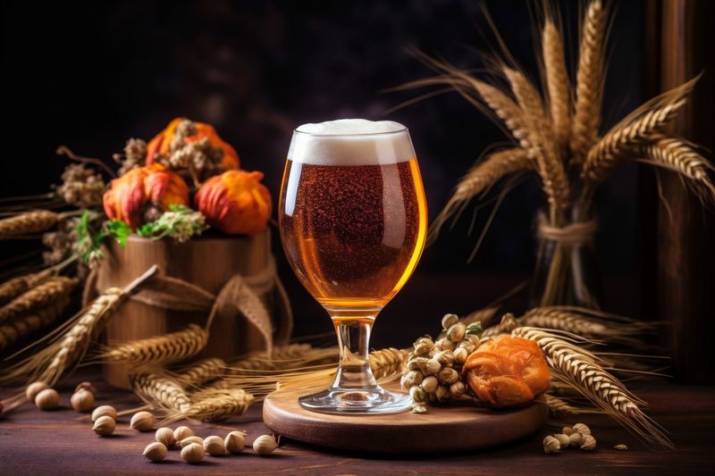 beverage drink glass pub gold alcohol pint beer foam lager. Generative AI.