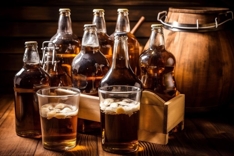 glass gold beverage pint pub drink foam alcohol beer lager. Generative AI.