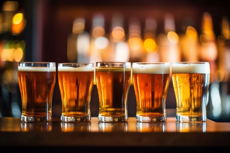 lager alcohol beer pint drink gold glass pub beverage foam. Generative AI.