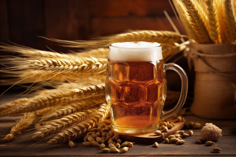 glass gold alcohol pub lager beverage beer pint foam drink. Generative AI.