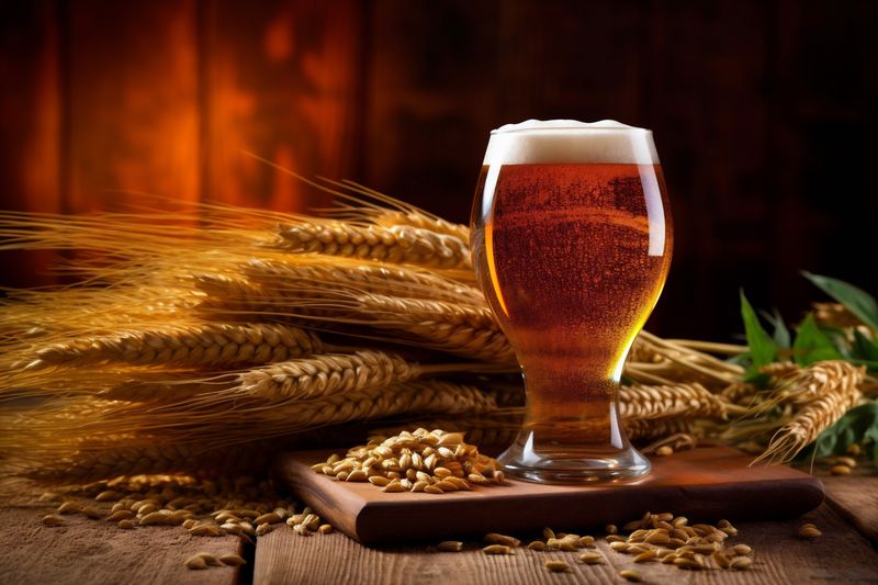 pub beer glass pint foam drink alcohol beverage lager gold. Generative AI.