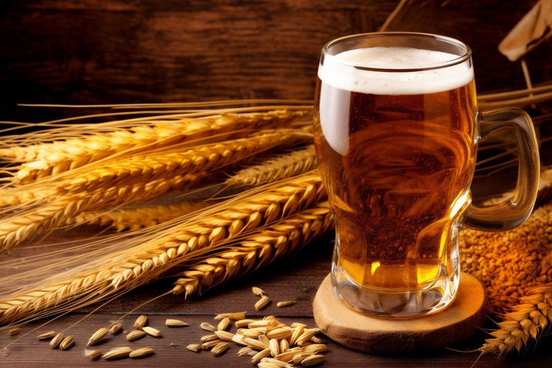 beer lager alcohol pub foam beverage gold drink pint glass. Generative AI.