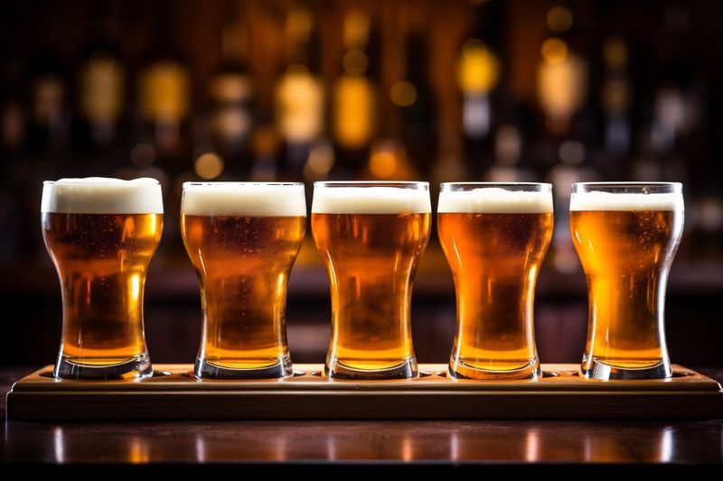 alcohol beer gold beverage pub glass lager pint foam drink. Generative AI.