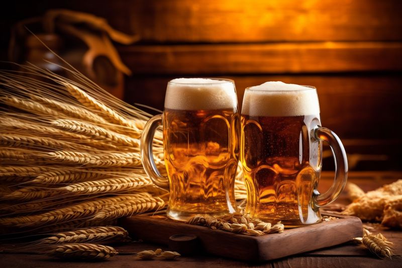 beverage beer glass alcohol pint lager gold foam pub drink. Generative AI.