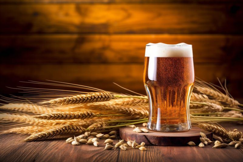 gold alcohol foam beverage pint beer glass pub lager drink. Generative AI.