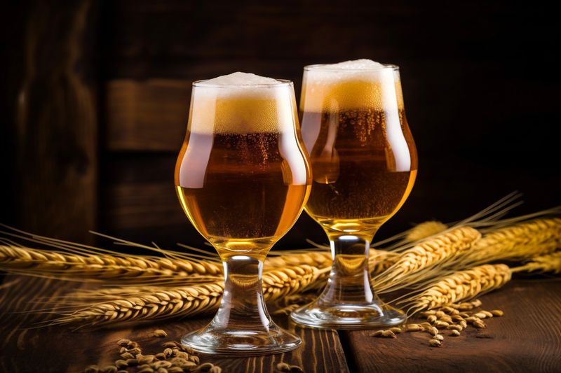 alcohol pub beer glass pint beverage foam lager gold drink. Generative AI.