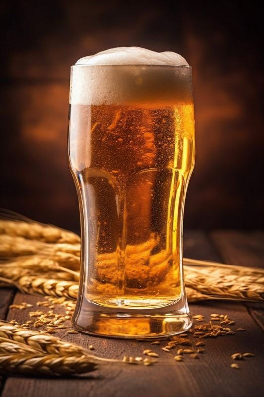 drink gold alcohol beer glass beverage pub lager pint foam. Generative AI.