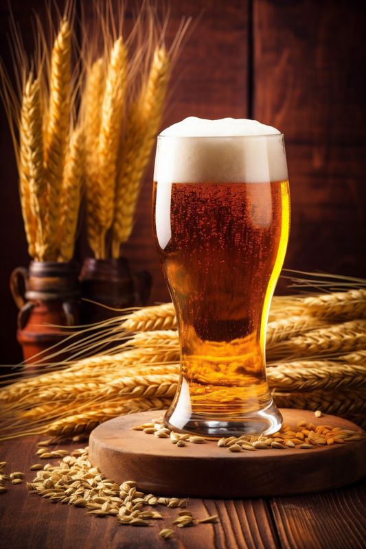 gold beer drink alcohol beverage pub lager pint foam glass. Generative AI.