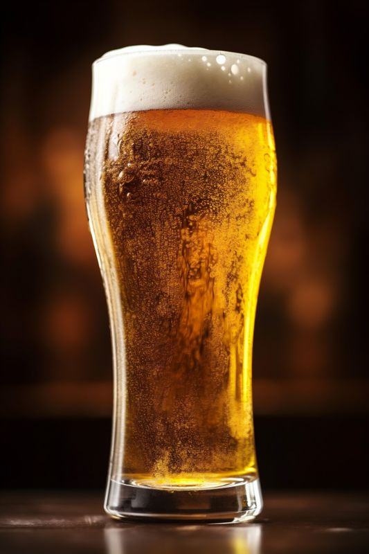 gold beer drink lager beverage pint alcohol pub glass foam. Generative AI.