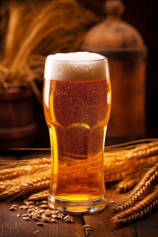 gold pub drink lager beer beverage foam glass pint alcohol. Generative AI.