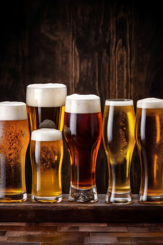 beverage pub pint drink lager alcohol foam beer glass gold. Generative AI.