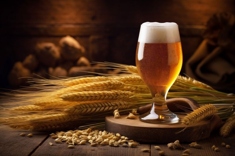 gold drink pint foam beverage pub beer lager glass alcohol. Generative AI.