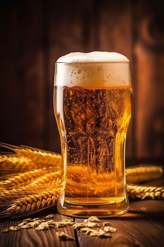 gold lager foam drink beer pub glass beverage pint alcohol. Generative AI.