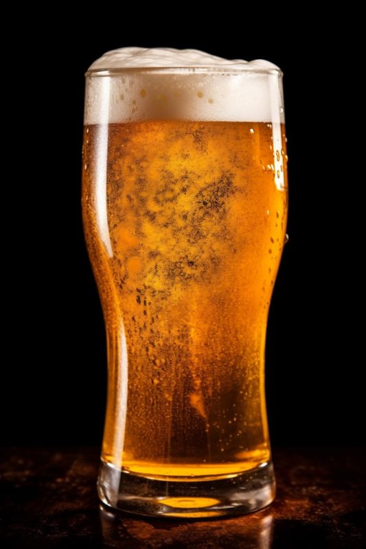 gold beer foam alcohol drink pint pub lager glass beverage. Generative AI.