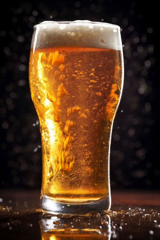 beverage glass gold pint alcohol pub beer drink foam lager. Generative AI.