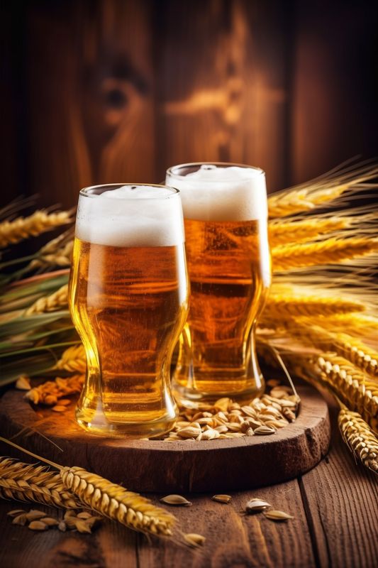 beer gold drink alcohol pint glass lager foam beverage pub. Generative AI.