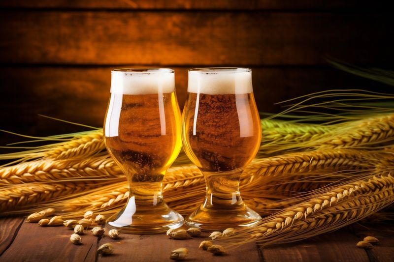 pint glass beer alcohol pub drink gold foam lager beverage. Generative AI.