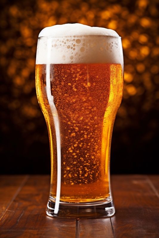 alcohol pub glass foam beer pint lager drink gold beverage. Generative AI.